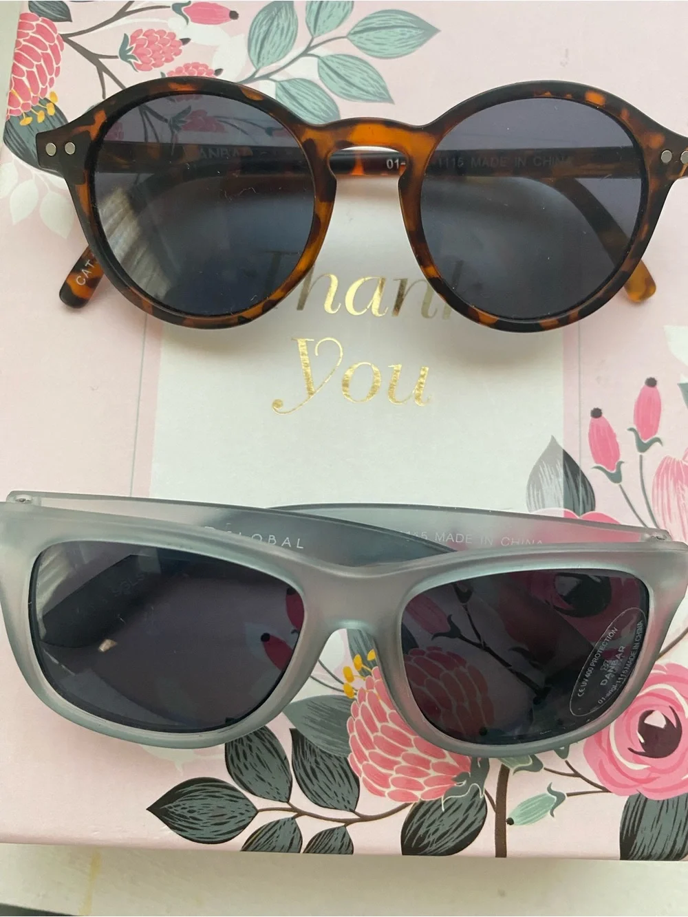 Baby Tortoiseshell Round Sunglasses & Matte Gray Cat-Eye Shades - Two Pack